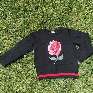 GAP kids black crewneck sweater with rose design 5